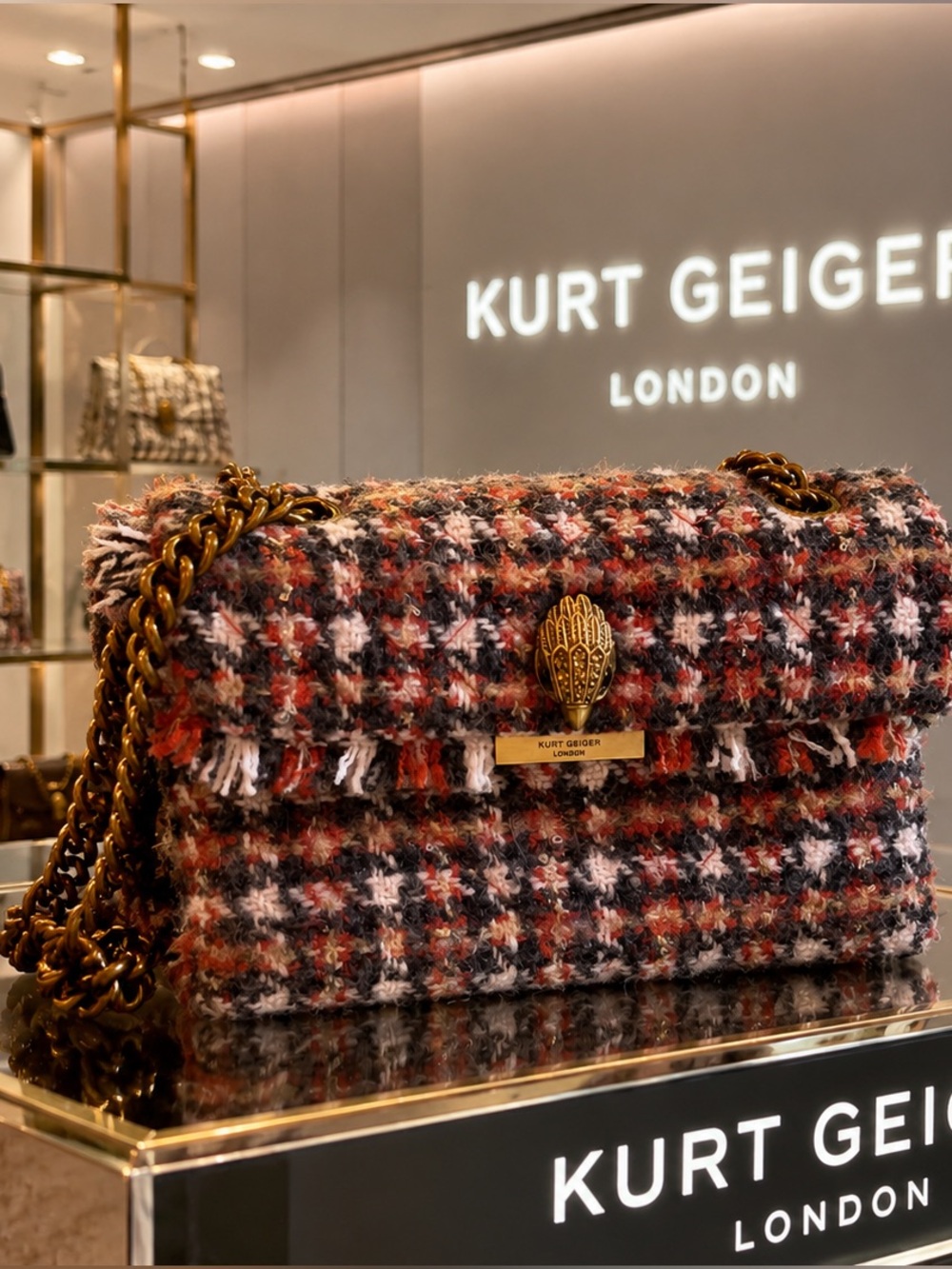 Kurt Geiger Multicolor Tweed Chain-Handle Shoulder Bag with Dust Bag